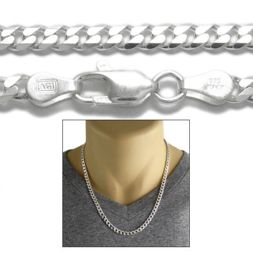 Men's 5mm Curb Chain Necklace Made Of Silver & Stainless Steel