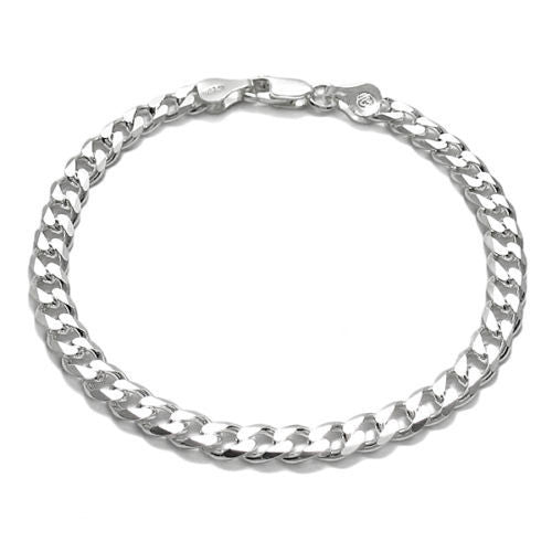 Real Italy 925 Sterling Silver Flat Cuban Link Chain Bracelet Mens &  Women 5MM
