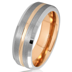 THREE KEYS JEWELRY 8mm Tungsten Carbide Wedding Ring Thin Side Rose Gold  Line Band Brown Silver Brushed, Non-Precious Metal, generic price in UAE,  UAE