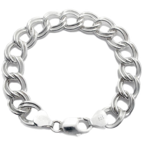 925 Sterling Silver 9MM Double Link Charm Bracelet Chain For Men and Women  -7.5