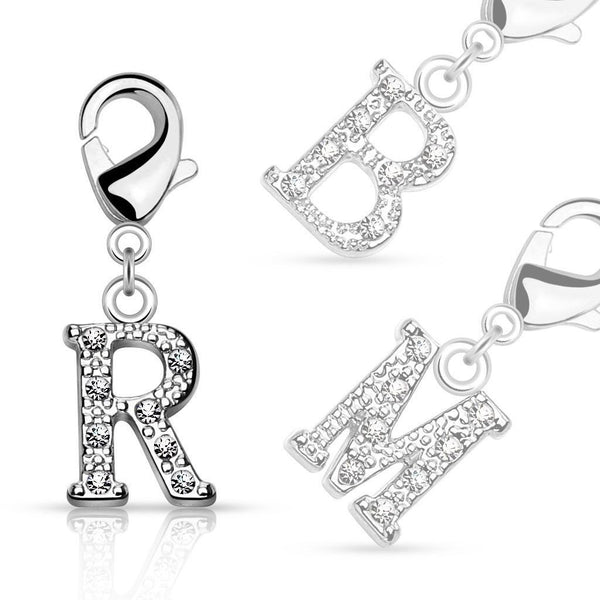 Sterling Silver Letter Charms - A-Z Letter Pendant- Charm with Clasp -  Charm Bracelet Charm- Add on Charm