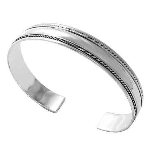 Modern Sterling Silver Charm Cuff Bangle Bracelet - 3 Lengths